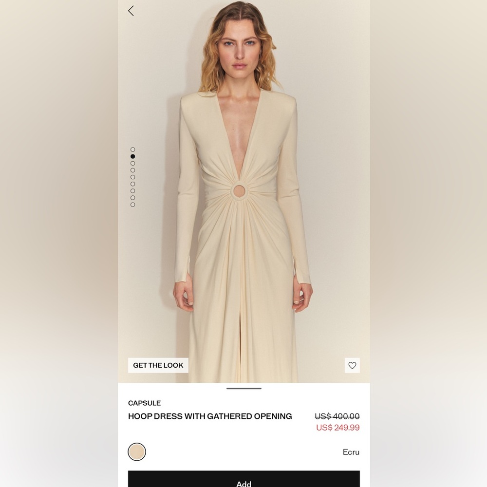 NWT Mango Capsule Hoop Dress with Gathered Opening - Ecru Size 4 Euro S